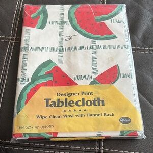 Vintage Designer Print Watermelon Vinyl Flannel Back Tablecloth. Oblong …